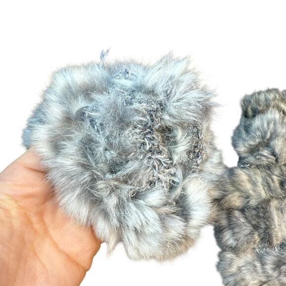 JOCELYN Knit & Rabbit Fur Fingerless Gloves In Light Gray Mist - Picture 5 of 7